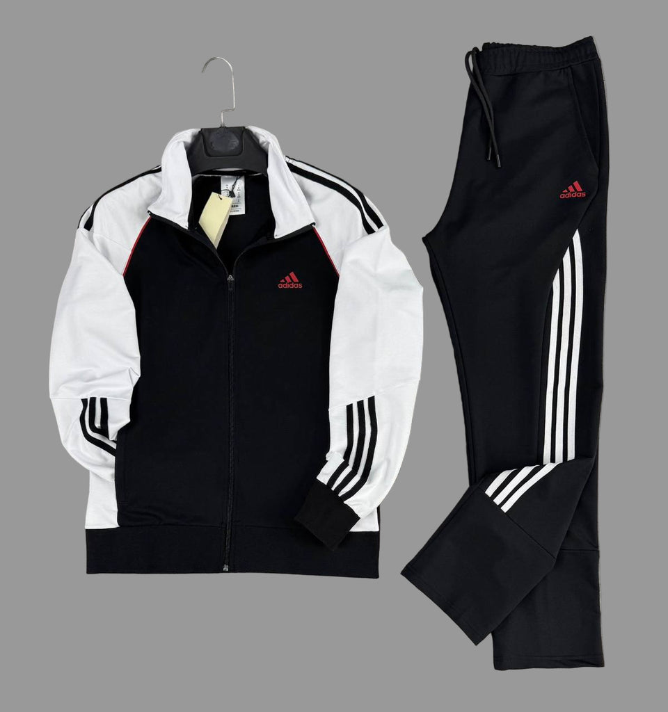 Męski kombinezon sportowy Adidas, biało-czarny, z czerwonym logo