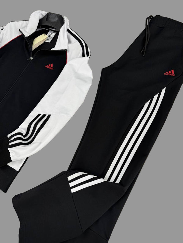 Męski kombinezon sportowy Adidas, biało-czarny, z czerwonym logo