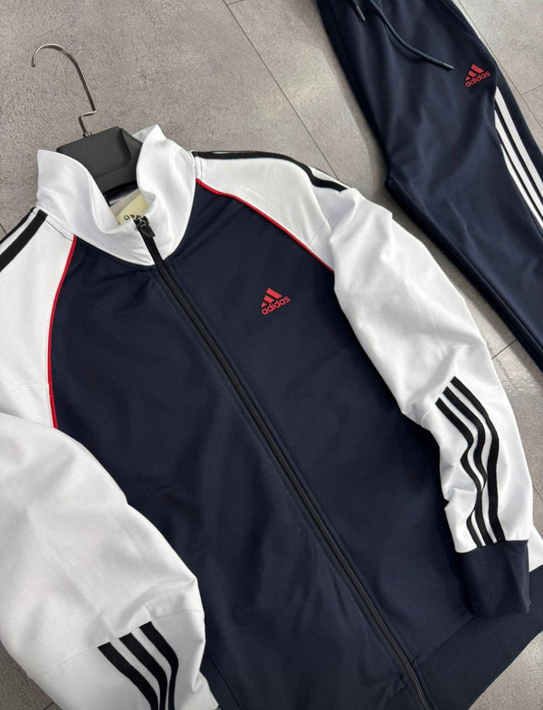 Męski kombinezon sportowy Adidas, biało-granatowy, z czerwonym logo