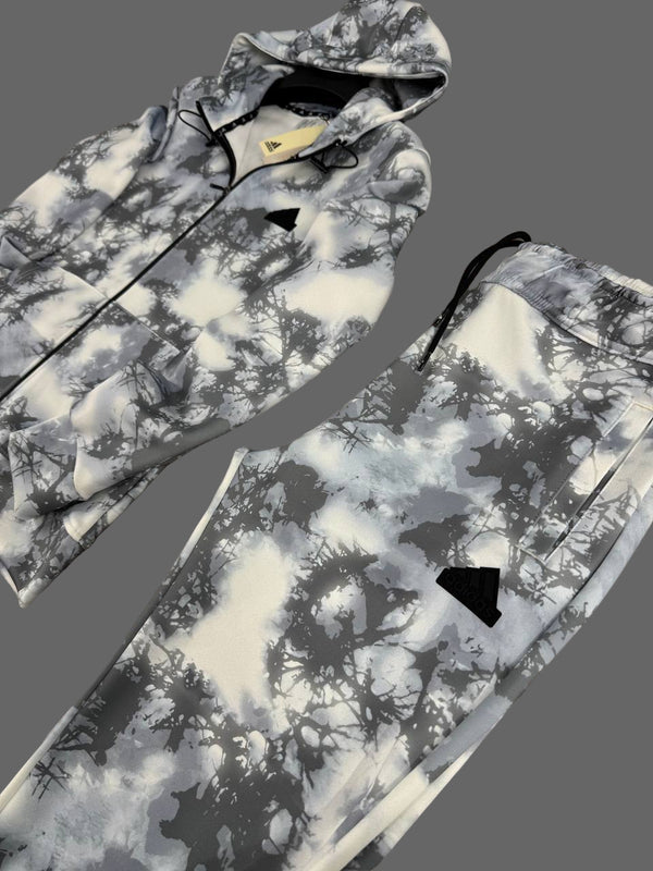 Męski dres Adidas, biało-szary z efektem rozprysku