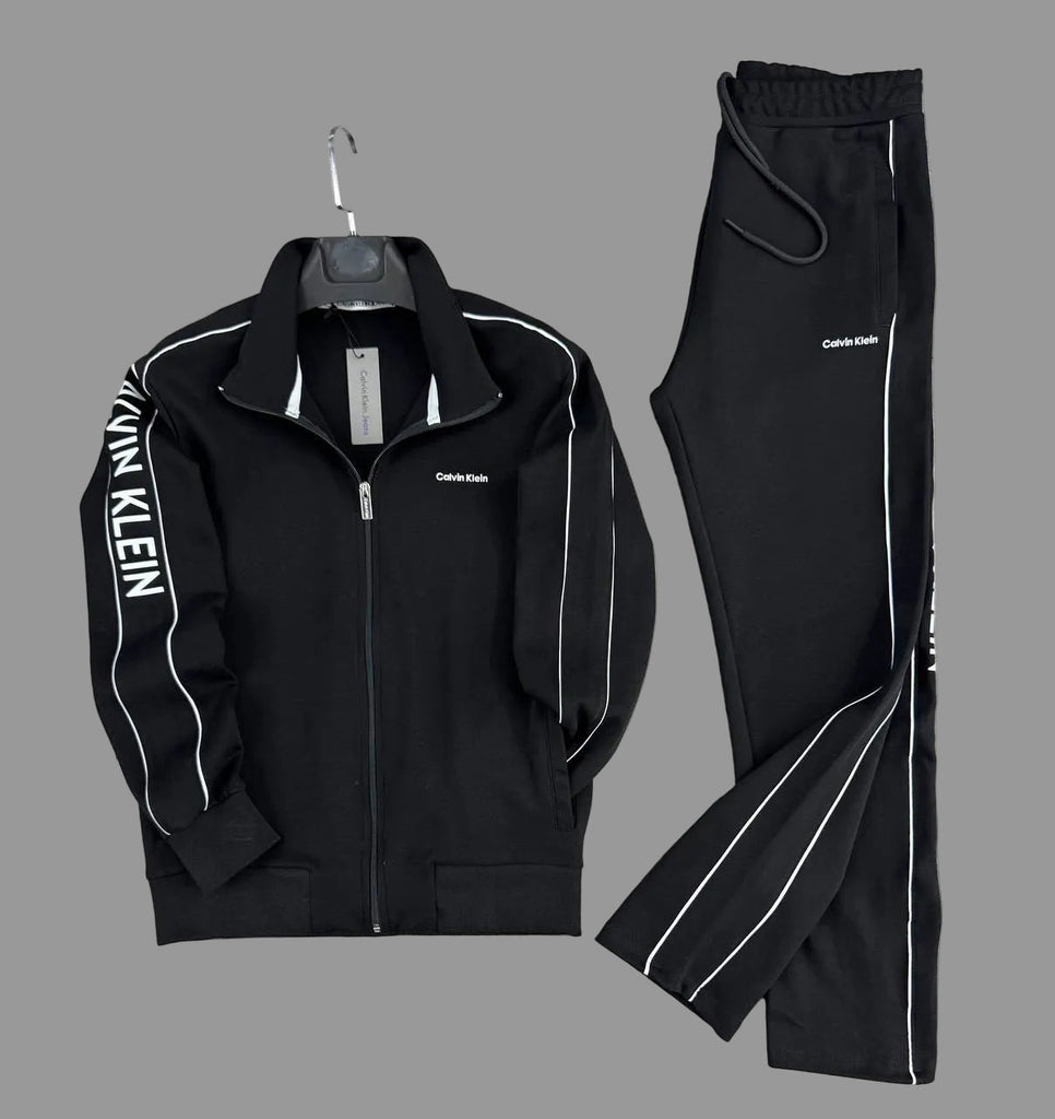 Męski dres Calvin Klein, czarny z białymi paskami