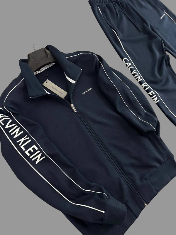 Męski komplet dresowy Calvin Klein, ciemnoniebieski w białe paski