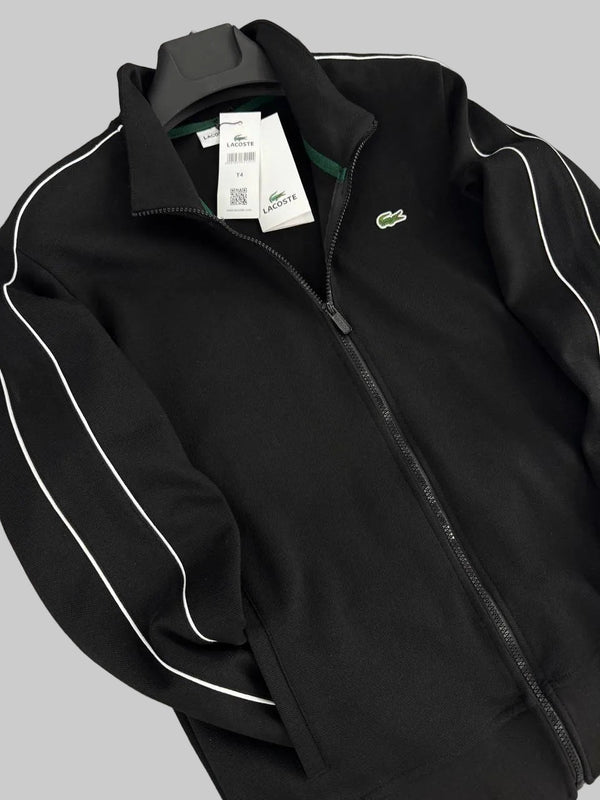 Męski dres Lacoste, czarny z dwoma paskami – spodnie o prostym kroju