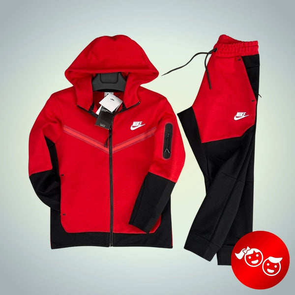 Nike Tech Fleece dziecięcy dres, czerwono-czarny. Premium jakość