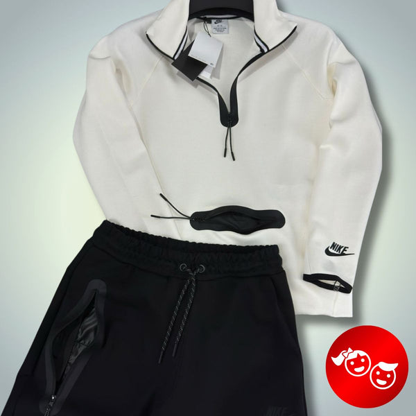 Dres dziecięcy Nike Tech Fleece, biało-czarny. Model 2024. Jakość premium