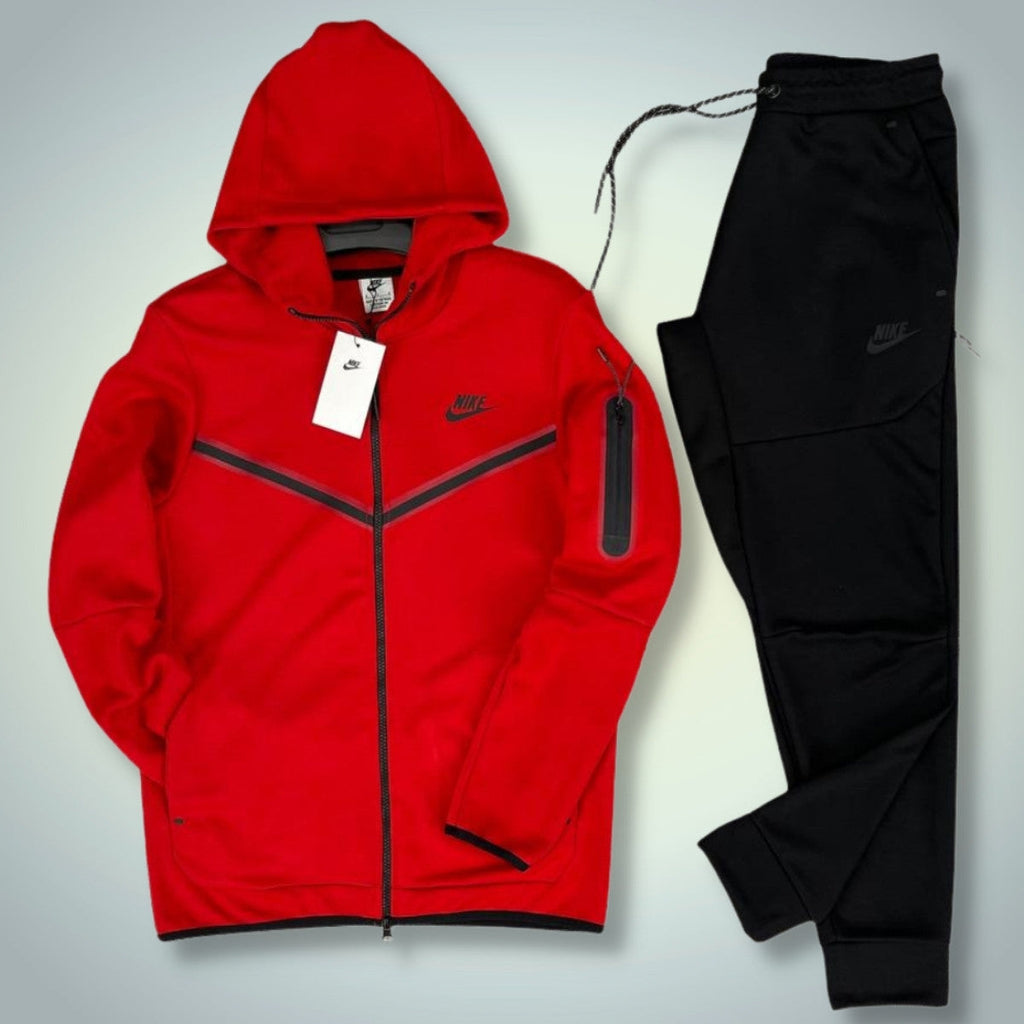 Nike Tech Fleece męski dres, czerwony i czarny. Wysoka jakość