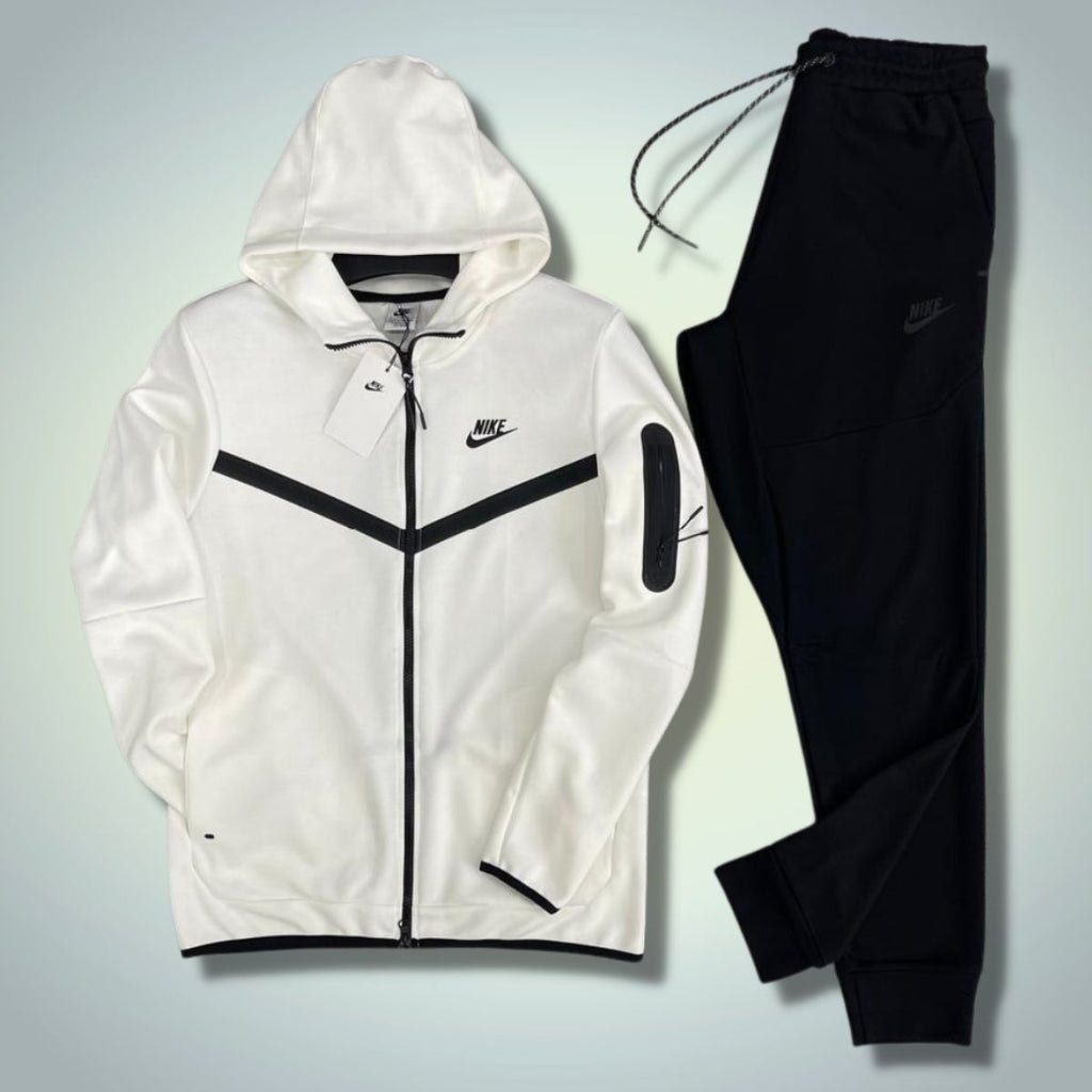 Nike Tech Fleece męski dres, biały i czarny. Wysoka jakość