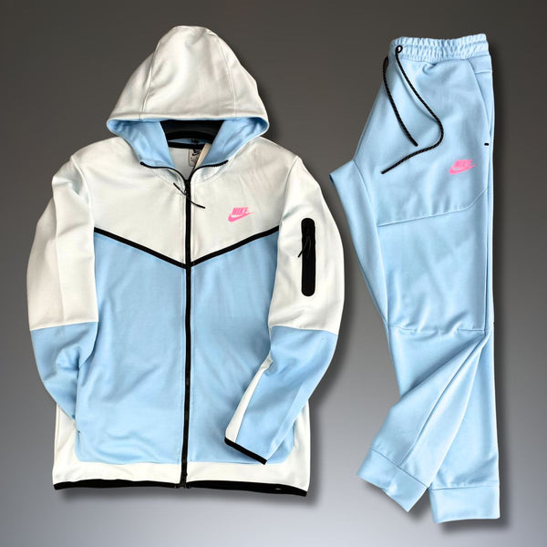Nike Tech Fleece męski dres, biały i błękitny (baby blue). Wysoka jakość