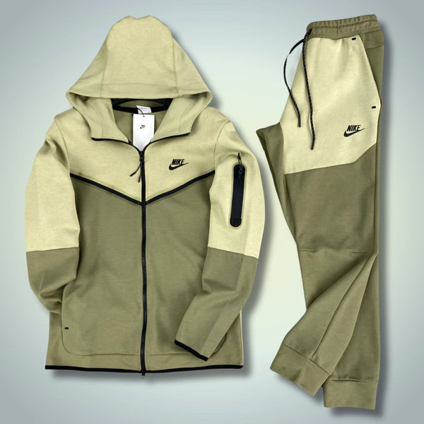 Męski dres Nike Tech Fleece, oliwkowozielony i jasnozielony. Najwyższa jakość.