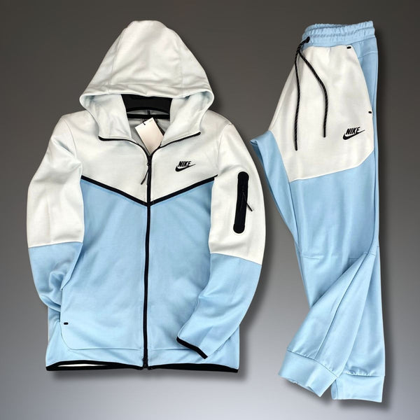 Męski dres Nike Tech Fleece, biały i błękitny. Najwyższa jakość