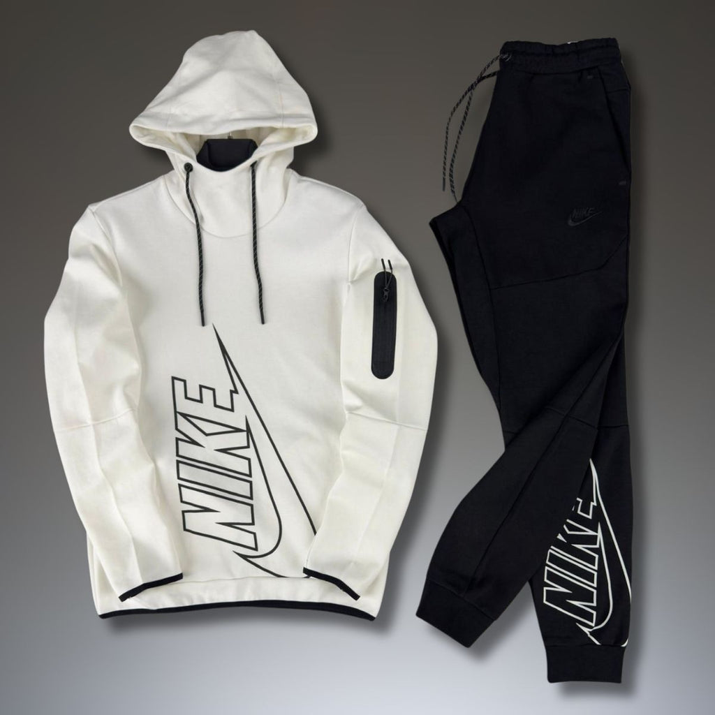 Nike Tech Fleece dres męski, bez zamka błyskawicznego, biało-czarny. Jakość premium