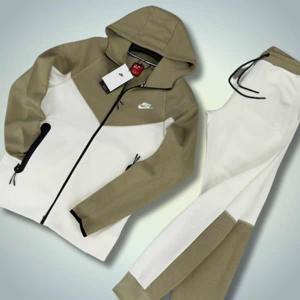 Męski dres Nike Tech Fleece, oliwkowozielony i biały. Model 2023. Najwyższa jakość