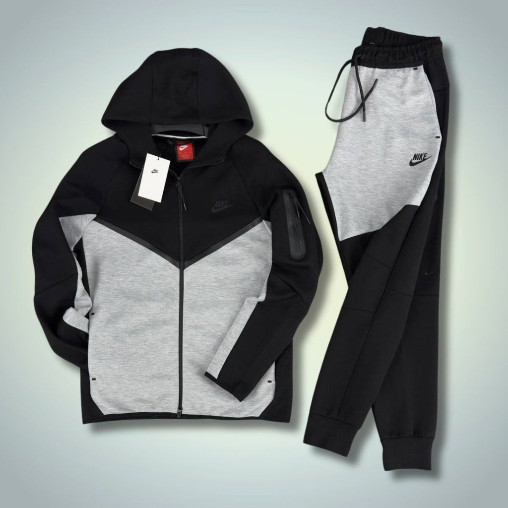 Męski dres Nike Tech Fleece, czarno – klasyczna szarość. Model 2024. Jakość premium