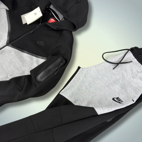 Męski dres Nike Tech Fleece, czarno – klasyczna szarość. Model 2024. Jakość premium