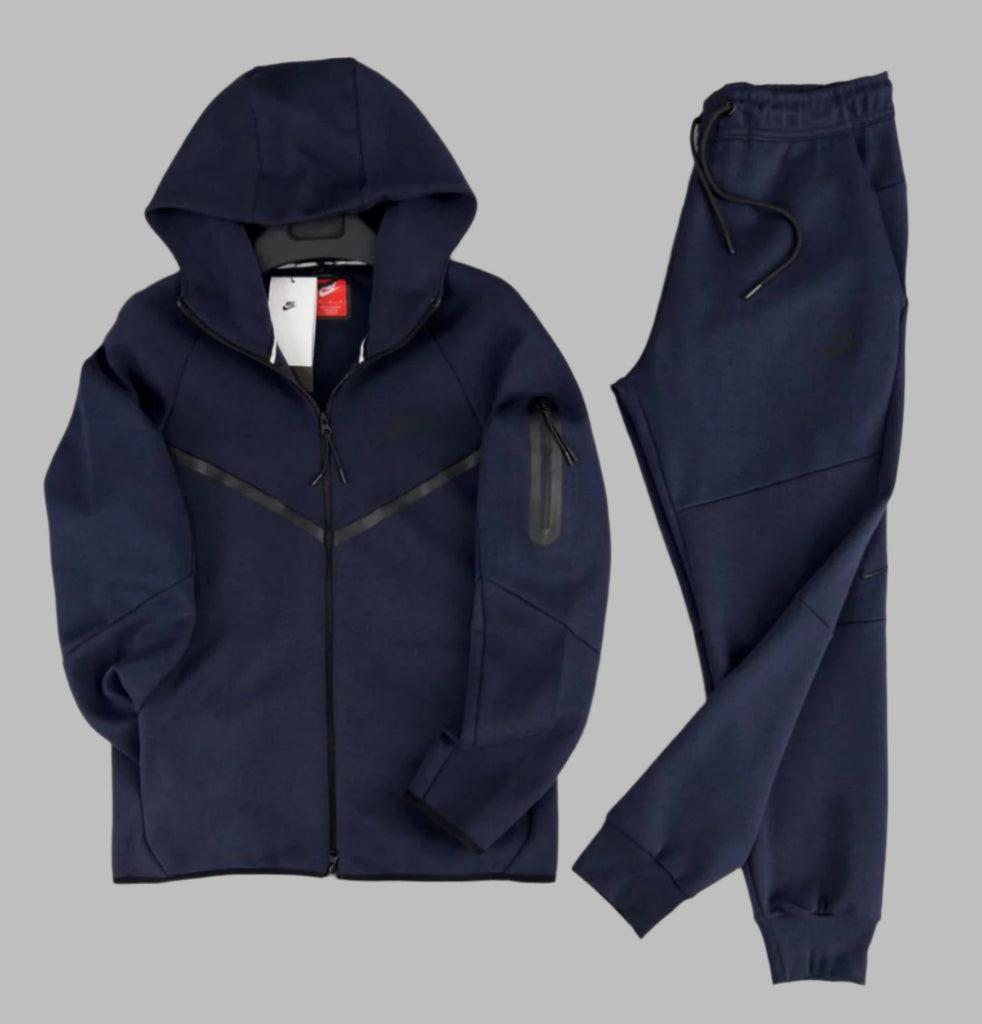Męski komplet sportowy Nike Tech Fleece, ciemnoniebieski. Model 2024. Jakość premium.