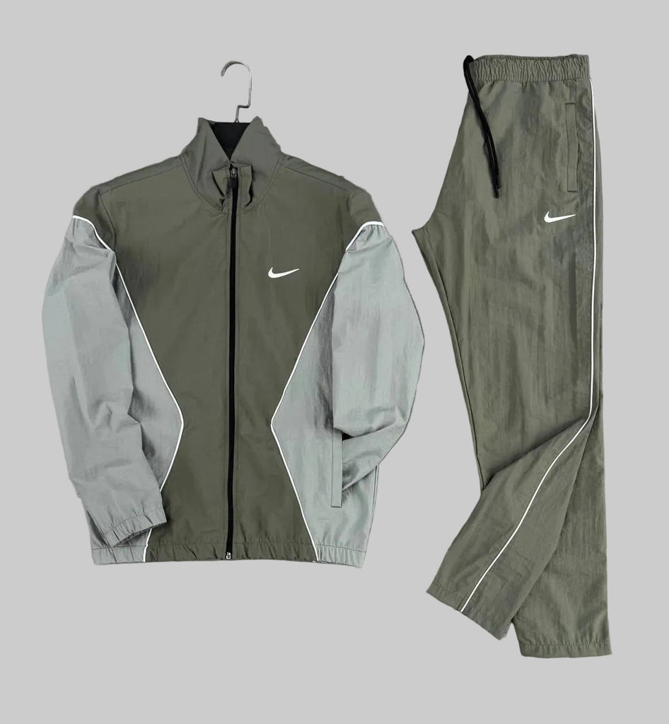 Męski dres Nike, beżowy i oliwkowozielony – materiał wodoodporny