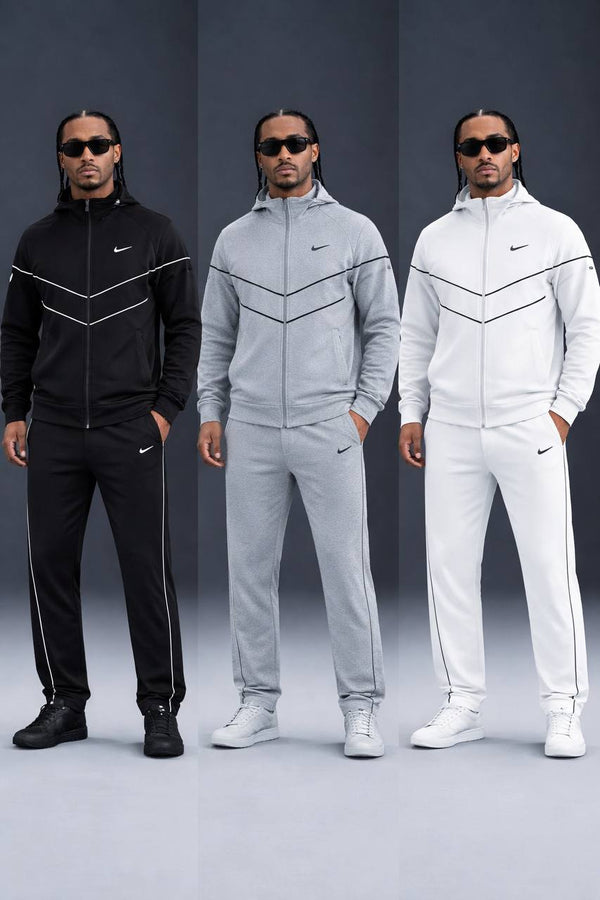 Męski dres Nike, szary z dwiema czarnymi paskami
