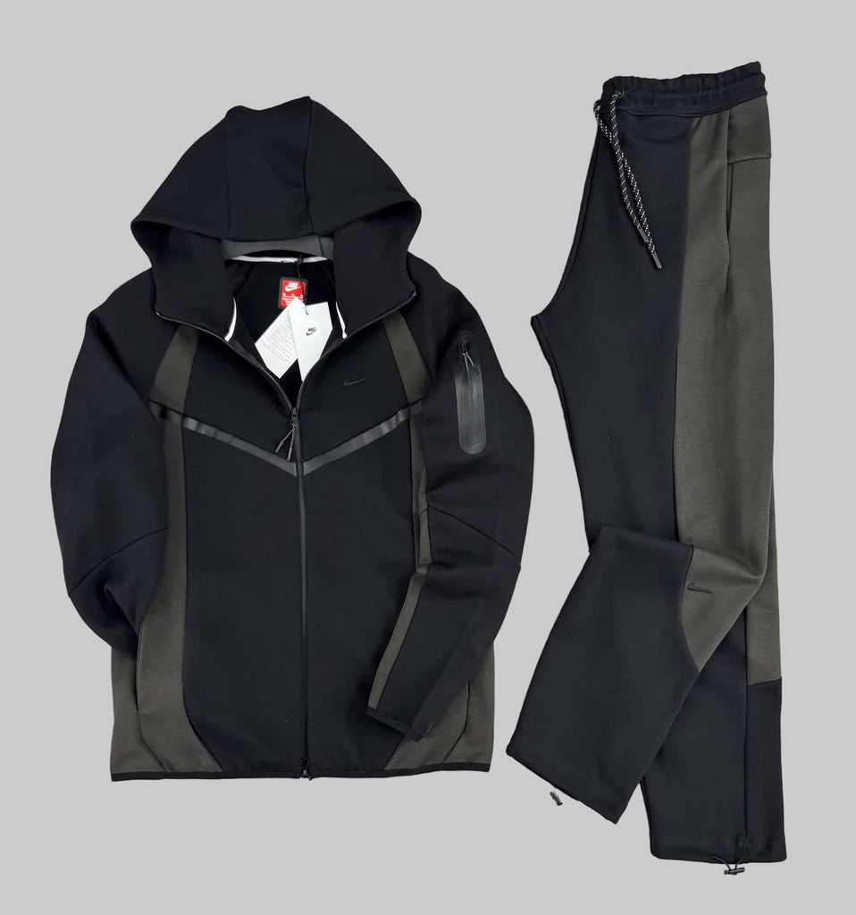 Męski dres Nike, w kolorze czarnym i ciemnym oliwkowo-brązowym