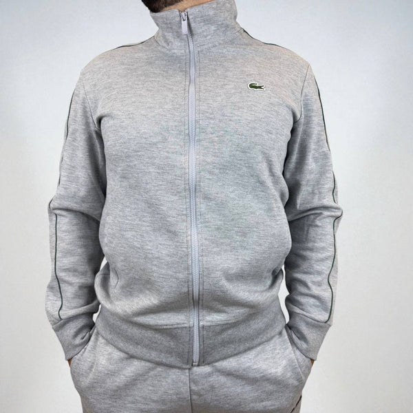 Męska bluza Lacoste, klasyczna szara z zielonymi liniami