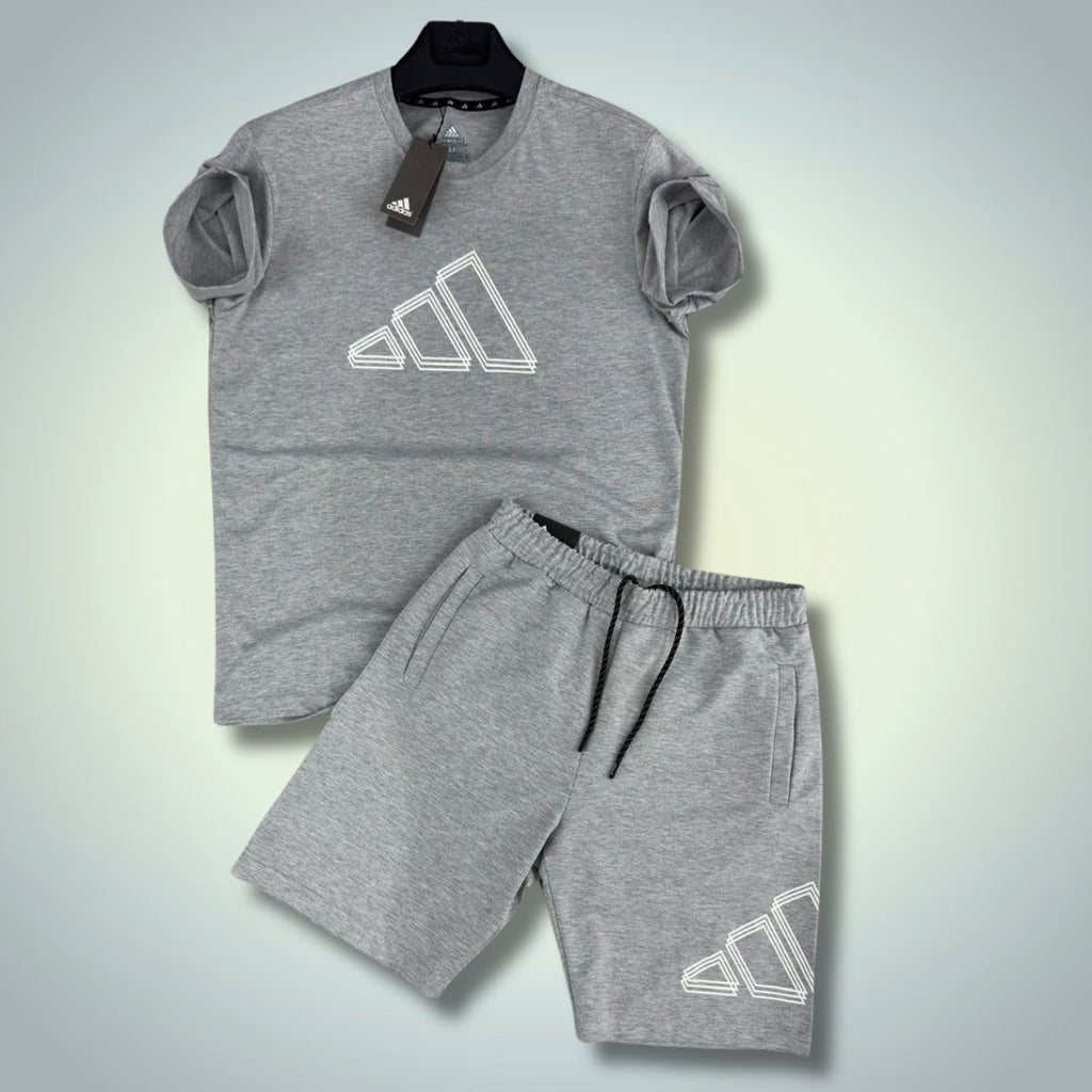 Komplet męski Adidas z szortami, klasyczny szary. Premium jakość