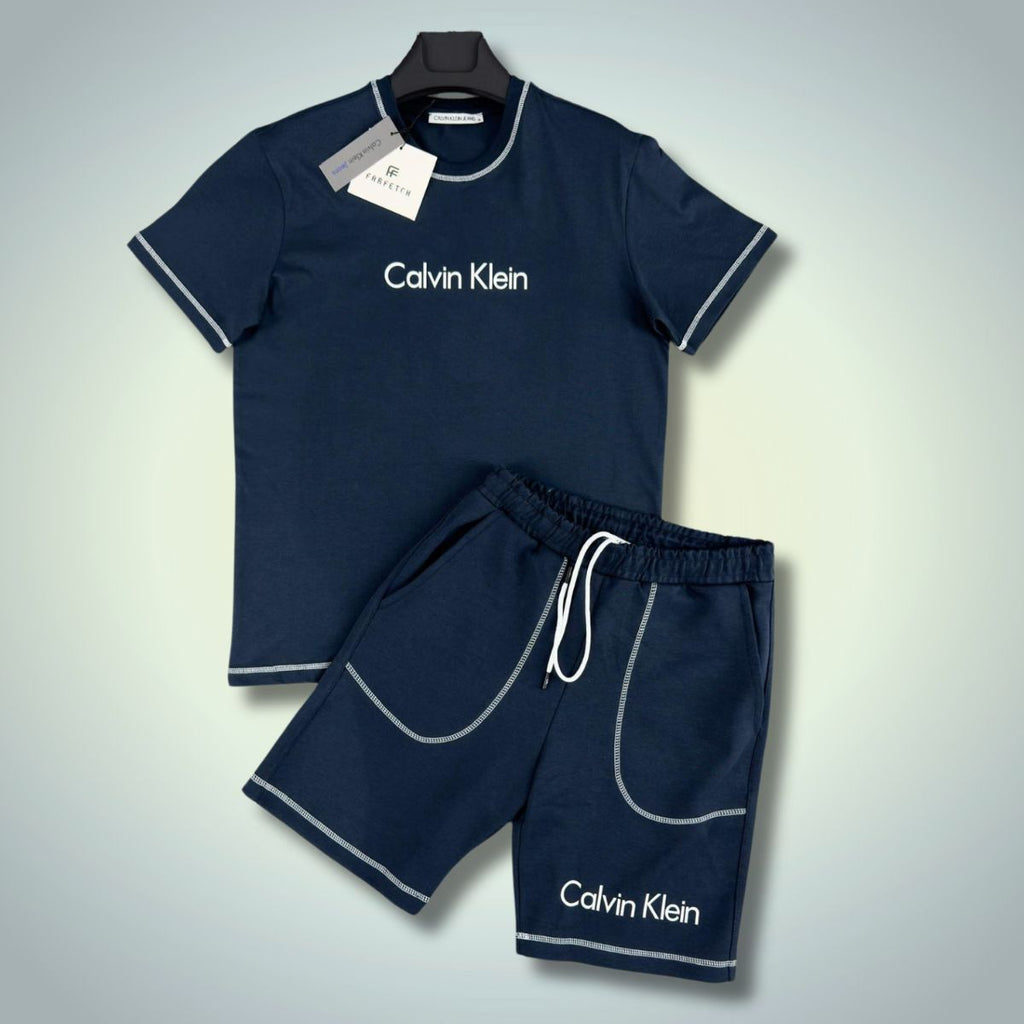 Komplet męski Calvin Klein z szortami, ciemnoniebieski. Premium jakość