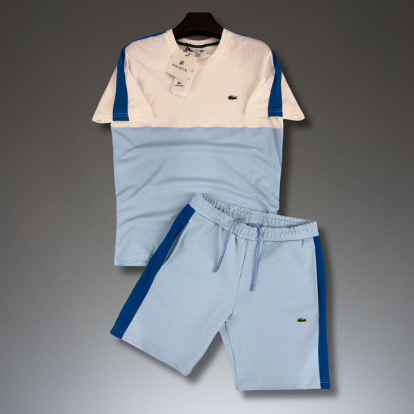 Lacoste męski zestaw ze spodenkami, biały - jasnoniebieski - ciemnoniebieski. Jakość premium