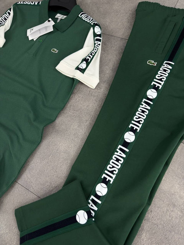Komplet męski Lacoste, koszulka z kołnierzykiem i długie spodnie, kolor zielony.
