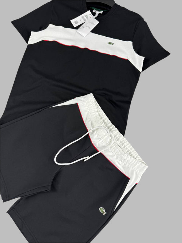 Męski zestaw Lacoste – koszulka i krótkie spodenki w kolorze czarno-białym