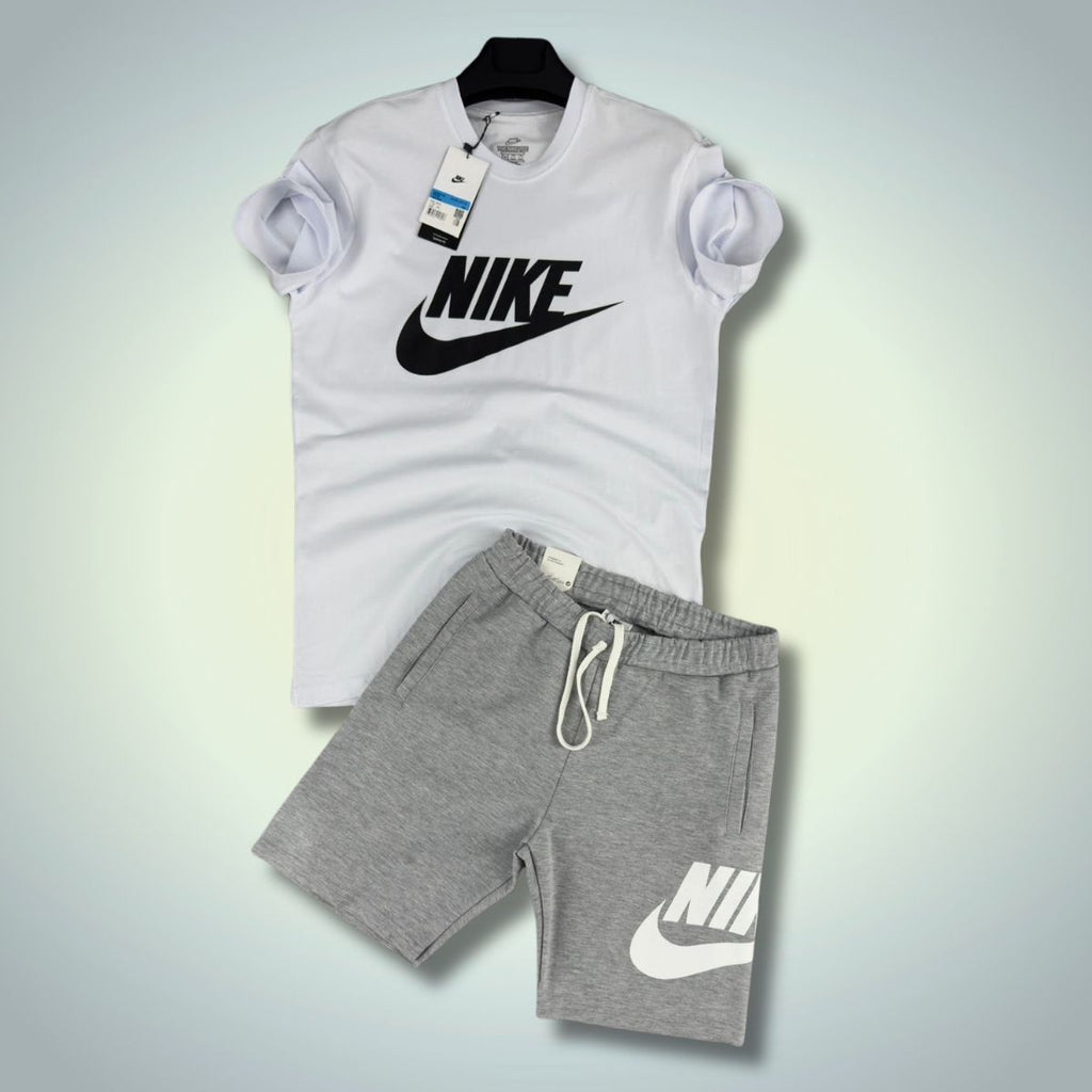 Komplet męski Nike z szortami, biało-klasyczny szary. Factory outlet