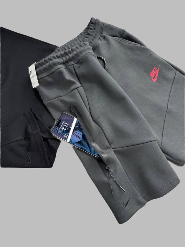 Męski zestaw Nike Tech Fleece – koszulka i szorty, grafitowo-czarny. Wysoka jakość premium.