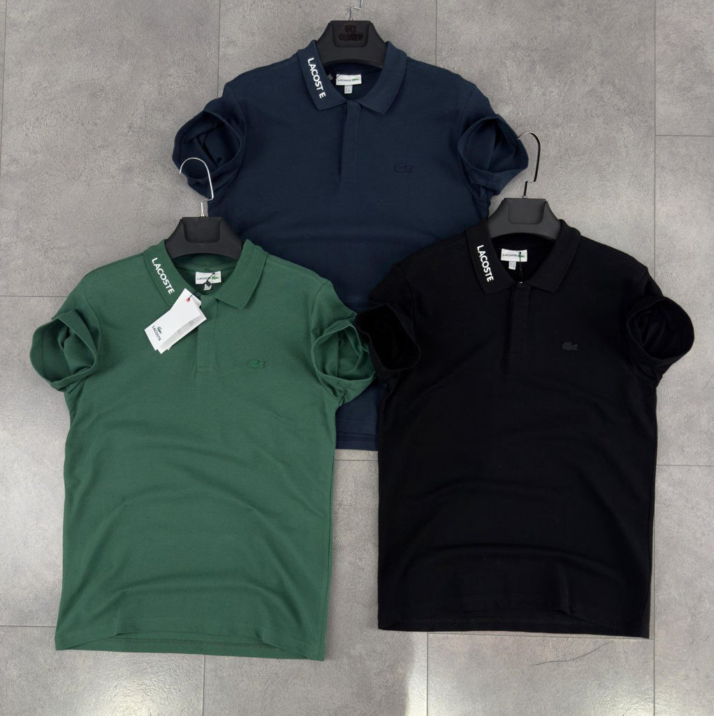 Koszulka męska Lacoste, prosty model z kołnierzykiem - czarna