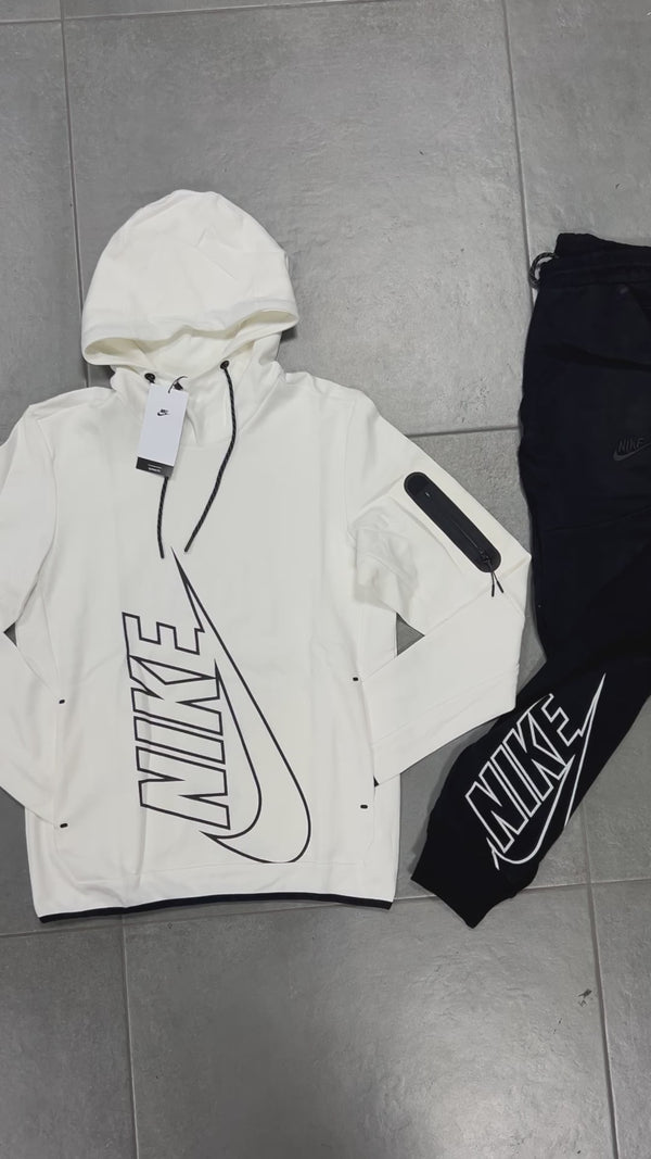 Nike Tech Fleece dres męski, bez zamka błyskawicznego, biało-czarny. Jakość premium