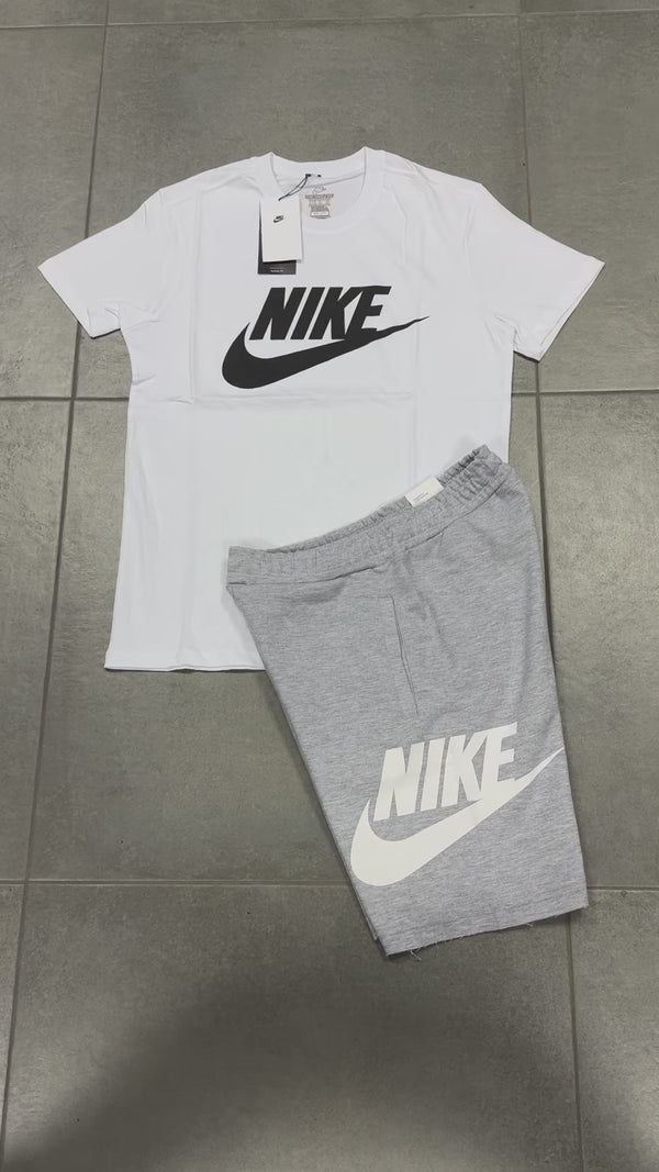 Komplet męski Nike z szortami, biało-klasyczny szary. Factory outlet