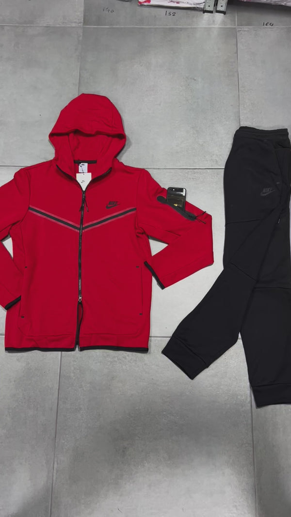 Nike Tech Fleece męski dres, czerwony i czarny. Wysoka jakość