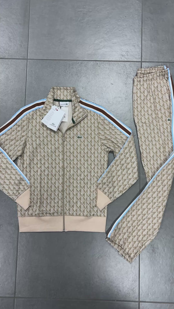 Dres męski Lacoste, Jacquard Monogram, beżowy. Jakość premium